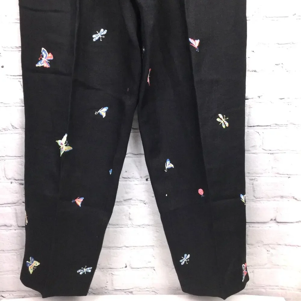 Talbots 90s Whimisgoth Artsy Linen Embroidered Nature Retro High Rise Pant 12